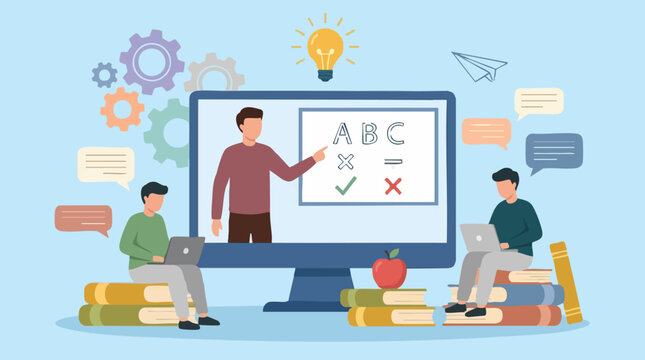 Digital learning concept showing online classes and remote study
