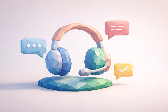 Low Poly Customer Support Headset Concept Illustration
