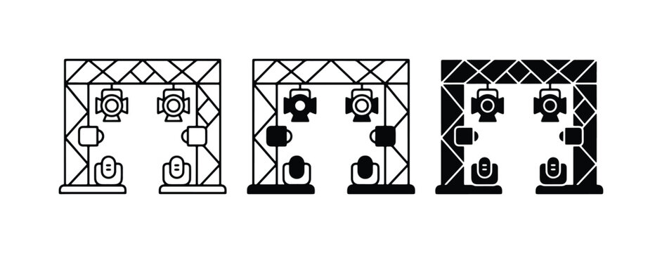 Stage Lighting Truss Icons, Concert Event Rigging, Performance Spotlight Setup, Vector Graphics