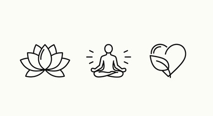 Lotus flower meditation and heart with leaf line icons © MDTAHIDURRAHMAN