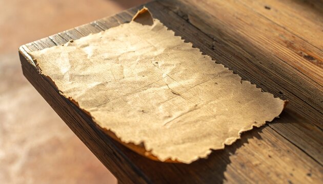 Natural kraft paper sheet with rough deckle edge and visible fiber texture, isolated minimalist material for vintage stationery, handmade packaging, artistic design, eco branding, scrapbooking, printi