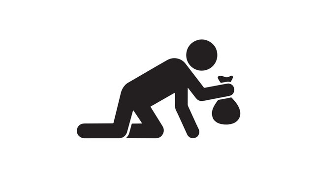 Person icon bending over to drink water from a stream featuring drinking, silhouette, black with white and simple elements for minimalist, vector