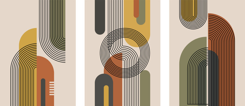 Mid century modern abstract art triptych