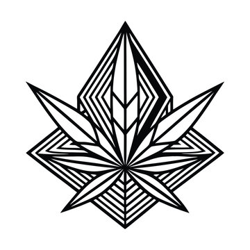 Geometric cannabis leaf, black and white, abstract marijuana symbol, vector illustration