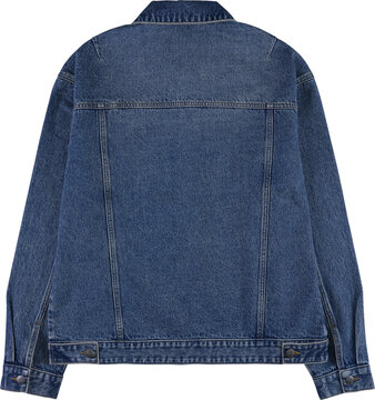 Back view of classic blue denim jacket isolated on transparent background for fashion store