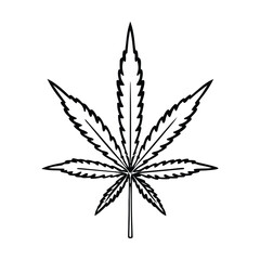 Obraz premium Cannabis leaf, marijuana symbol, black vector icon, weed illustration