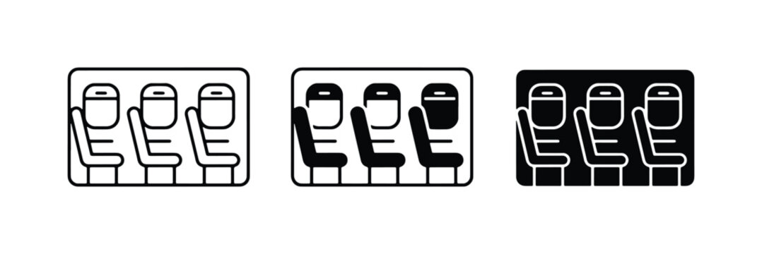 Airplane Cabin Seats Icons, Travel Interior Vector Graphics, Transportation Seating Set