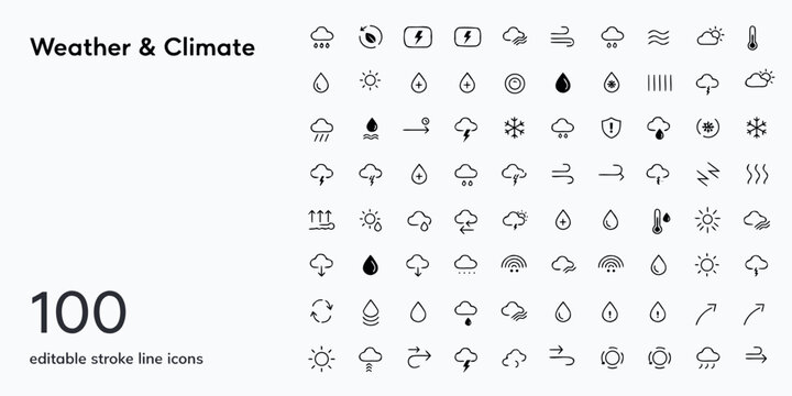Minimal Icon Pack Preview Layout with Editable Stroke Line Icons, Clean Modern Adobe Stock Presentation Template