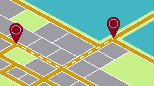 Gps map navigator shows route with two location pins, suitable for travel blogs, transportation companies, and route planning visuals. 4K video