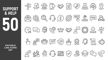Support and Help icon set. Editable line icons. Vector illustration. © Minara