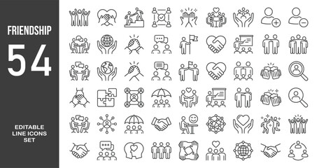 Friendship icon set. Editable line icons. Vector illustration. © Minara