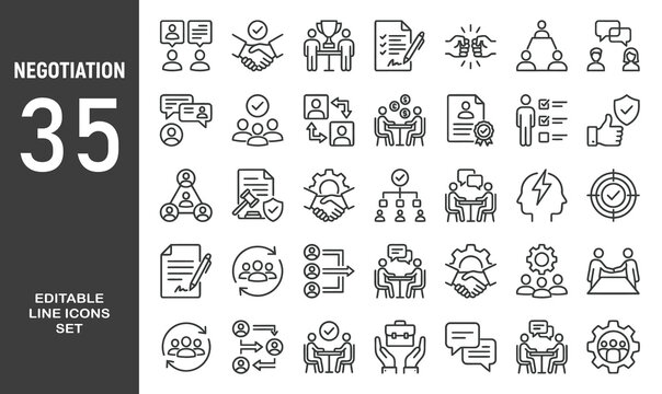 Negotiation icon set. Editable line icons. Vector illustration.