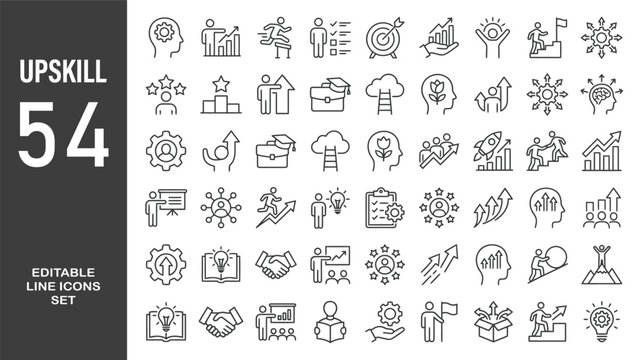 Upskill icon set. Editable line icons. Vector illustration.