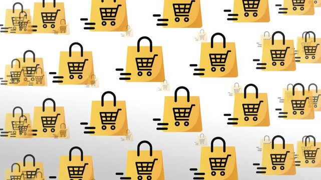 Shopping Bags Paper Shopping Bag and Cart Seamless Pattern Background Retail Business E commerce and Consumerism Concept.