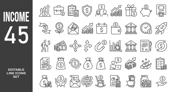 Income icon set. Editable line icons. Vector illustration.