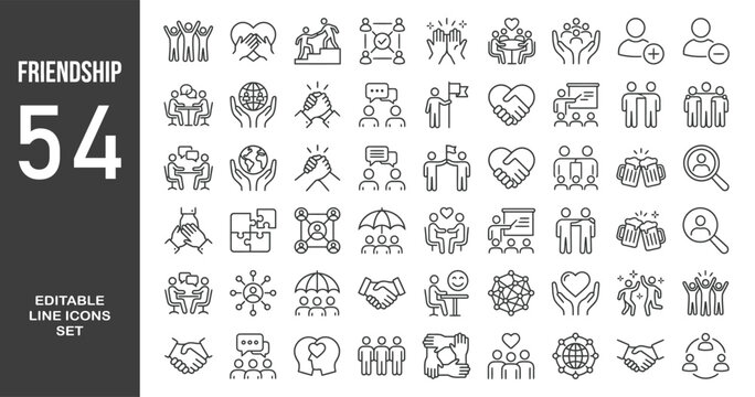 Friendship icon set. Editable line icons. Vector illustration.