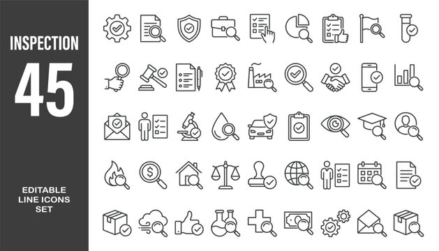 Inspection icon set. Editable line icons. Vector illustration.