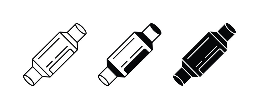 Automotive Exhaust Muffler Icons, Vector Set, Car Part Symbols, Black and White