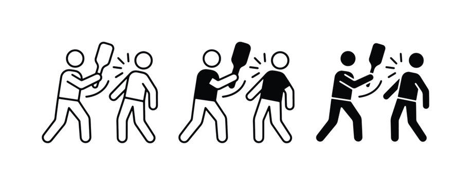 Violence icons, conflict symbols, aggression, fighting, hitting, protest, social issues, vector illustration