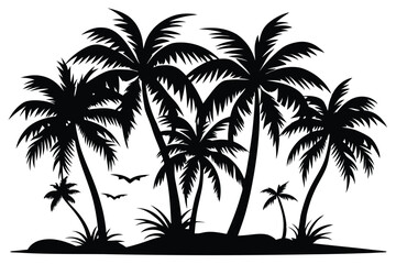 Fototapeta premium coconut trees silhouette line art vector illustration with a white background