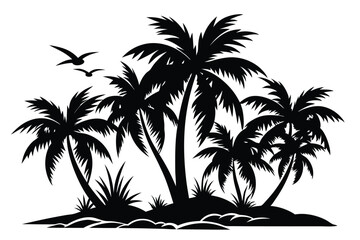 Fototapeta premium coconut trees silhouette line art vector illustration with a white background