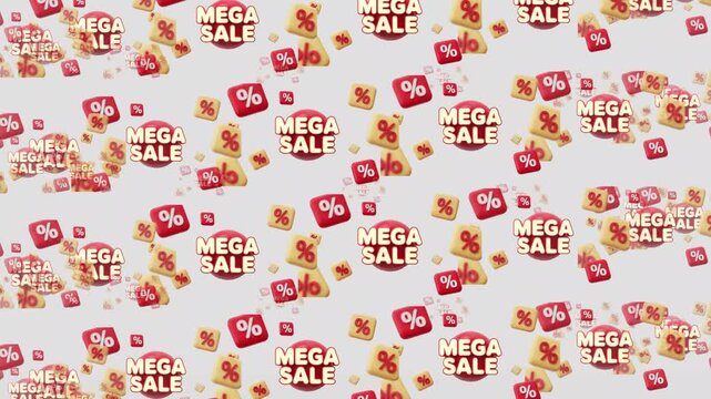 Mega Sale 3D Mega Sale and Percentage 3D Icons Seamless Pattern Background Retail Promotion and Discount Concept