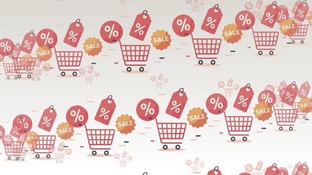 Shopping Carts with Tags Shopping Cart and Discount Tag Seamless Pattern Background Ecommerce Retail and Online Sales Concept