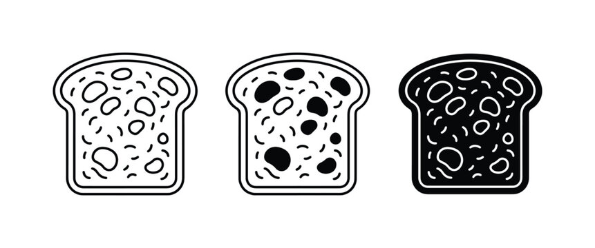 Bread Slice Icons, Toasted Bread Vector Graphics, Breakfast Food Illustrations
