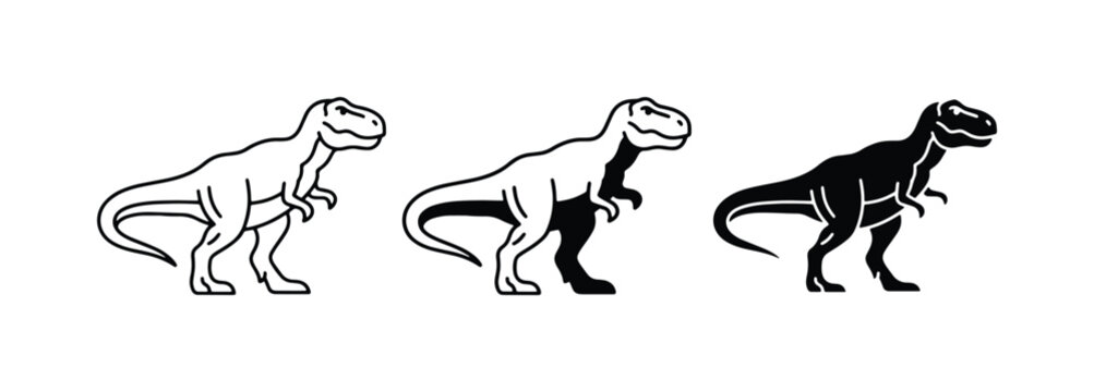 Tyrannosaurus Rex Dinosaur Vector Icons, Line Art and Silhouette Styles
