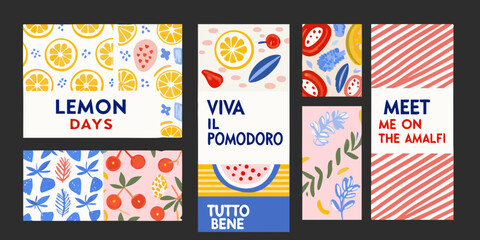 Obraz premium Italian summer food posters vibrant fruit and stripe patterns