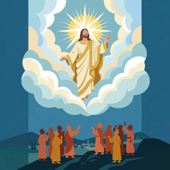 Obraz premium Jesus Ascends to Heaven Surrounded by Clouds and Light.