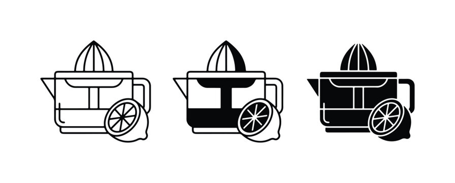 Citrus Juicer Icons, Lemon Squeezer Set, Kitchen Tool Vector Graphics