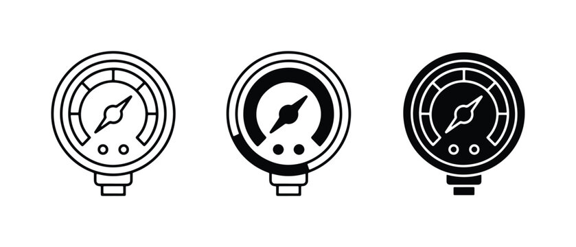 Pressure Gauge Icons Set, Industrial Measurement Tools, Technical Dial Indicators, Gauge Vector Graphics for Engineering and Monitoring Applications