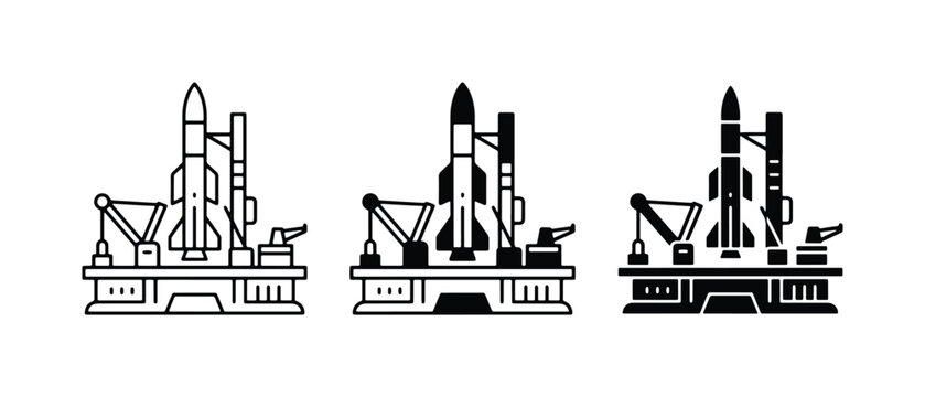 Rocket Launch Pad Icons, Space Exploration Symbols, Technology and Industry Graphics