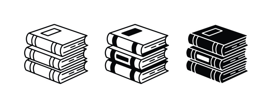 Stacked Books Icons, Library Collection, Education & Knowledge Symbols