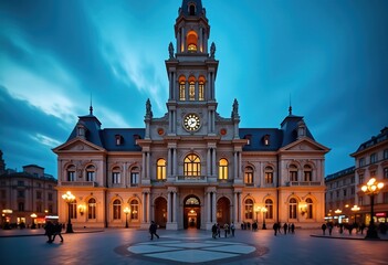 Obraz premium City Hall Renaissance Revival Clock Tower Striking Architecture Neo-Classical Grandeur Historic Facade Monumental Character
