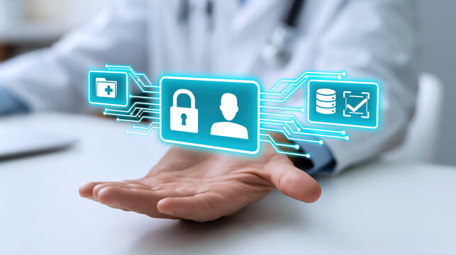 Doctor digital privacy concept with secure patient record access and data protection in healthcare