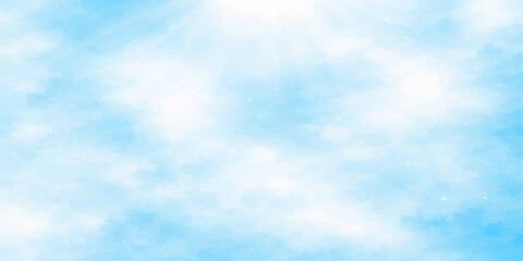 Fluffy white clouds drift across a beautiful clear blue sky on a bright summer day, creating a serene nature cloudscape filled with sunlight and airy atmosphere © BIG PROBLEM