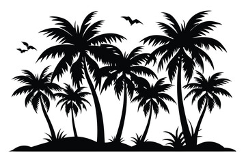 Fototapeta premium coconut trees silhouette line art vector illustration with a white background