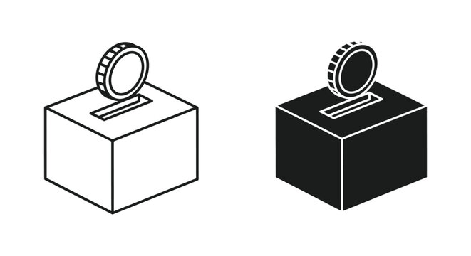 Coin inserted into donation box icon vector illustration representing financial contribution and charity support