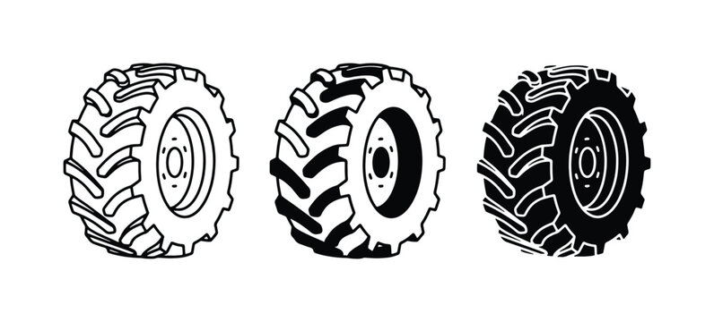 Tractor Tire Icons, Agricultural Wheels, Heavy Duty Rubber Tread Set