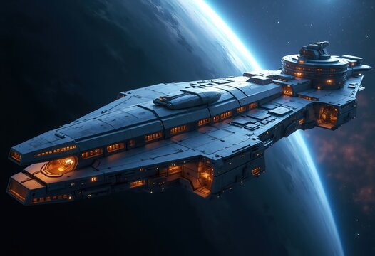 Futuristic Space Station Orbiting Earth in Crystal Clear Space with Shimmering Stars and a Celestial Backdrop