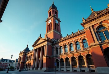 Obraz premium Imposing Renaissance Revival City Hall Building with Tower and Clock Awe-Inspiring Dome Facade