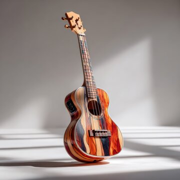 Highcontrast ukulele silhouette with vibrant wood grain
