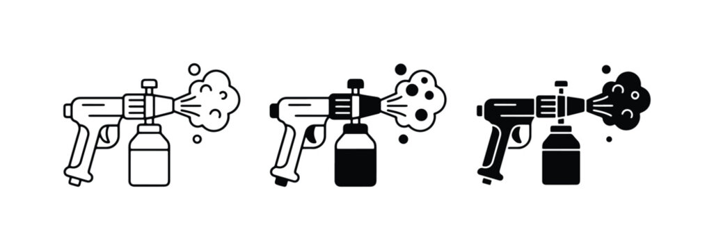 Pest Control Spray Gun Icons, Insecticide Sprayer Vector Set, Chemical Fogger Tool