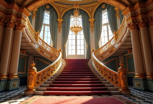 Ornate Baroque Palace Grand Staircase Intricate Gold Details Majestic Architecture Elegance