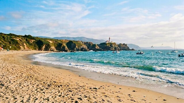 Scenic Coastal Landscape of Plage de Pen Hat in Brittany, France abstract  background with flowing shapes and lines