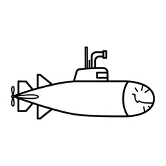 Obraz premium Simple line art drawing of submarine vessel underwater exploration concept isolated on white background for marine projects
