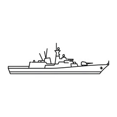 Linear vector illustration of modern frigate warship for naval defense and maritime patrol concepts isolated on white © Mahbub stock 