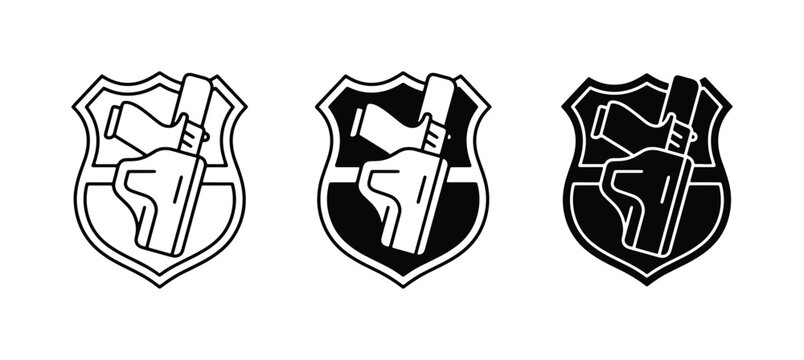 Police Badge Icons, Gun Holster Vector Set, Law Enforcement Emblem Graphics